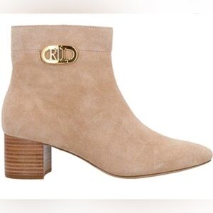 Lauren Ralph Lauren Wynne Brown Suede Ankle Boot with Gold Logo
